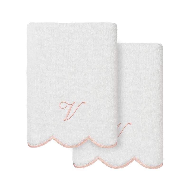 Authentic Hotel and Spa 100% Turkish Cotton Pink ADORNIA Scallop Personalized 2 Piece Hand Towel Set - 2 Hand Towels - V