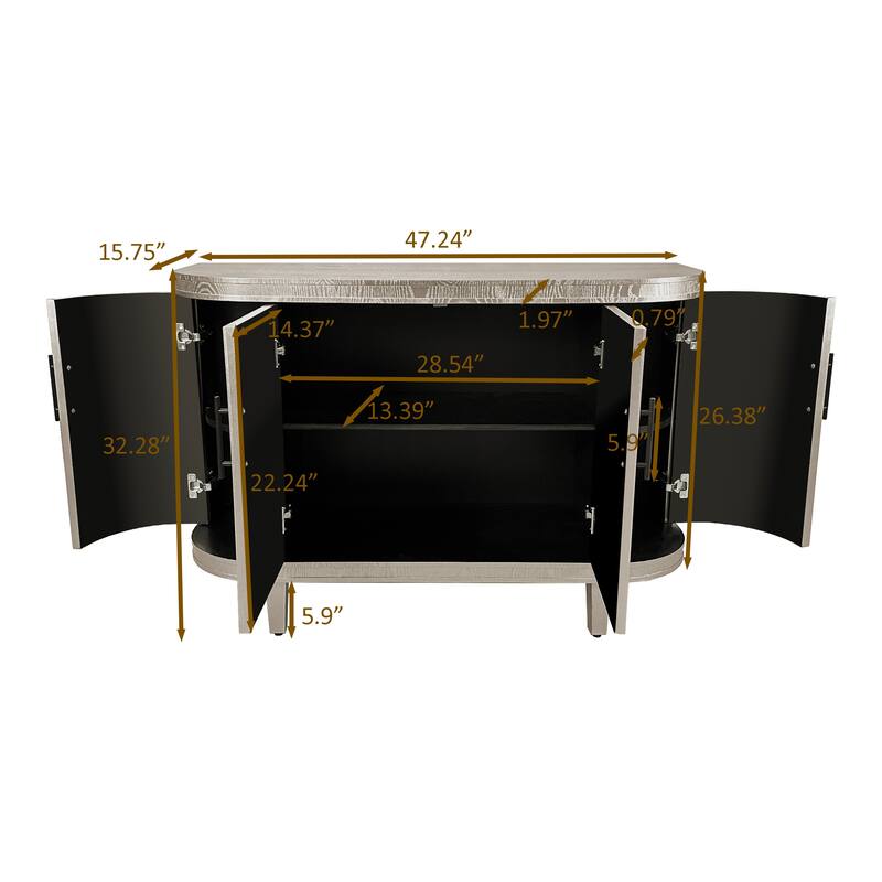 Modern Storage Wooden Cabinet with 4 Doors and Adjustable Interior Shelves for Living Room, Kitchen, Bedroom