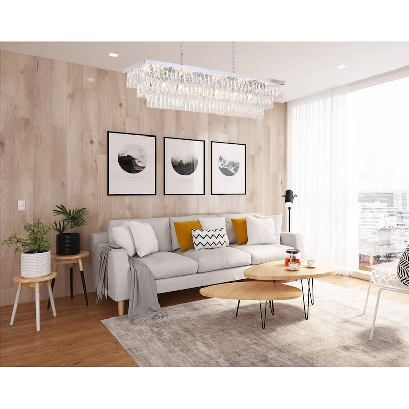 16 Light Chrome Metal Chandelier With Clear Crystal Accents