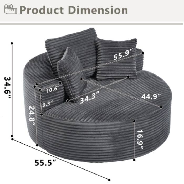 Round Memory Foam Sofa Bed, Cloud Sectional Couch with 3 Pillows for Living Room