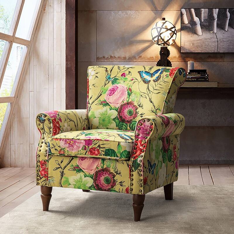 Nyctelius Nailhead Trim Traditional Accent Armchair with Rolled Arms by HULALA HOME - MUSTARD