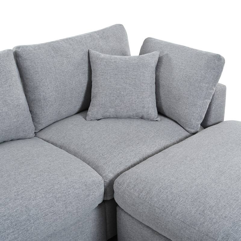 U-Shaped 6-Piece Sectional Sofa with Movable Ottomans Modular Design Soft Chenille Fabric for Versatile Seating