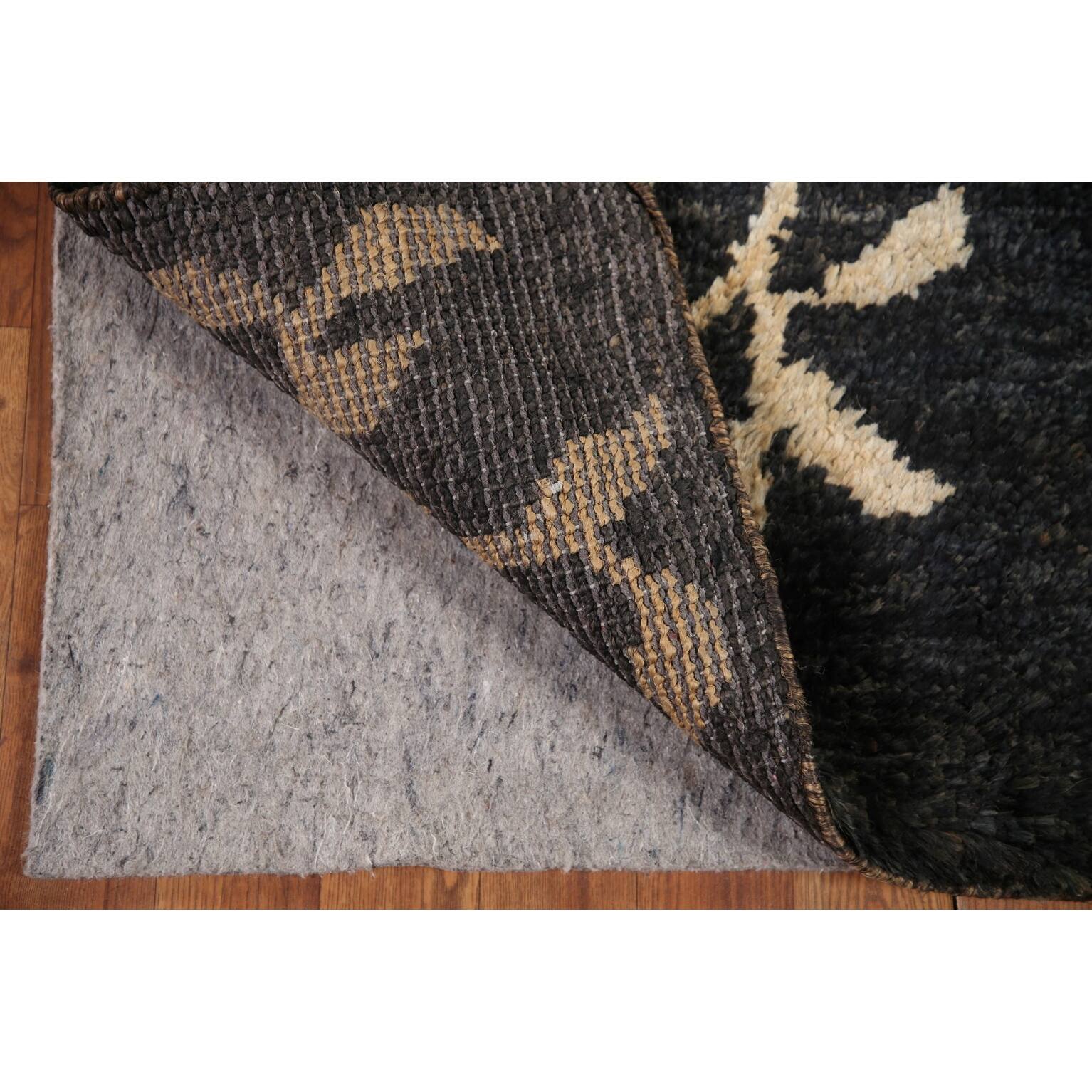 Black Floral Moroccan Oriental Area Rug Handmade Jute Carpet 2'10" x