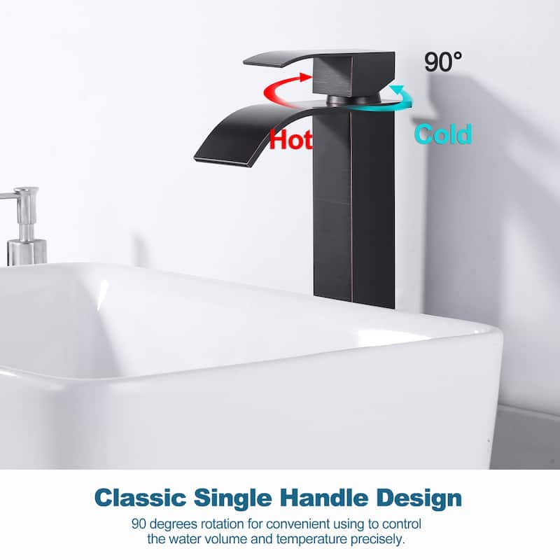 WOWOW Single Handle Single Hole Waterfall Bathroom Vessel Faucet
