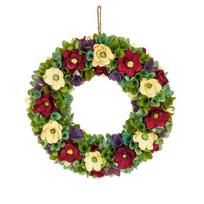 18" Red and Cream Floral Wreath - 18 in