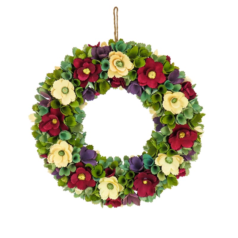 National Tree Company 18 in. Red and Cream Floral Wreath - 18 in