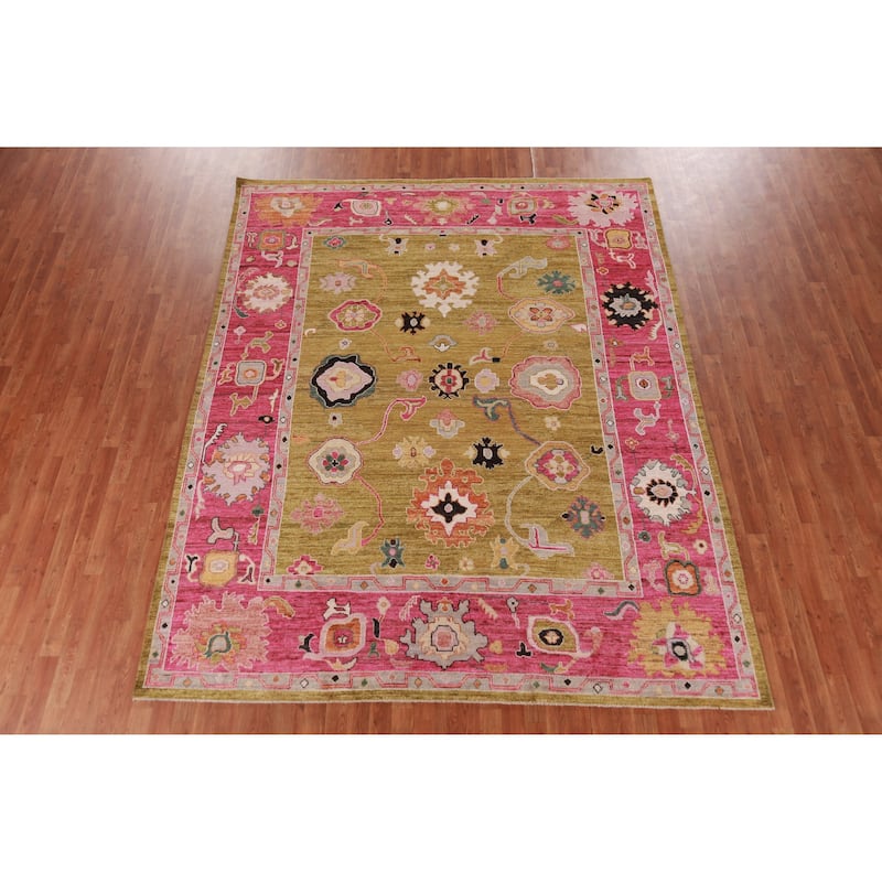 Hand Knotted Oriental 100% Wool Carpet Transitional All-Over Yellow & Gold Oushak Area Rug - 10' 2'' X 8' 2''