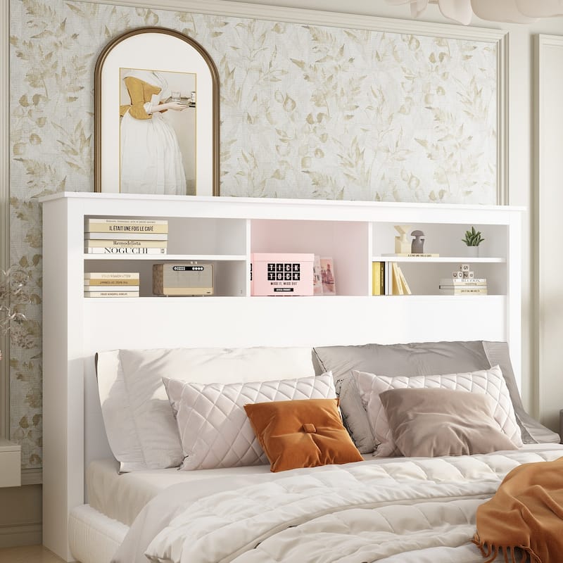 65"W x 43"H Bookcase Headboard With Light