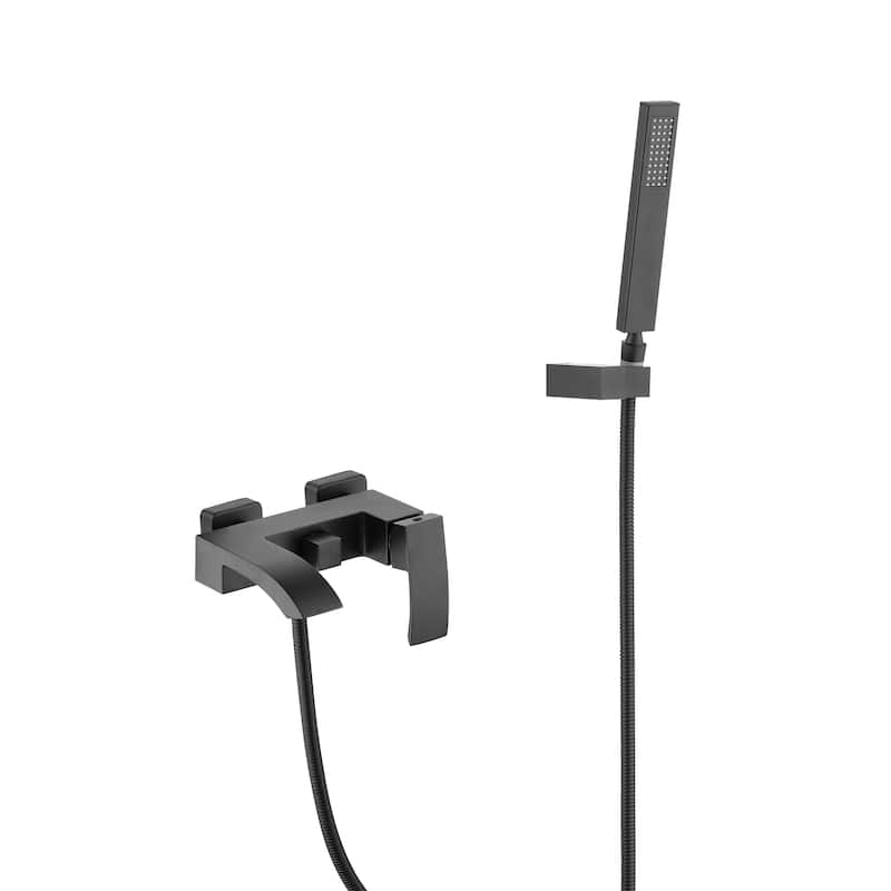 Waterfall Wall Mount Roamn Tub Faucet with Hand Shower Brass Single Handle Modern Bathtub Filler with Valve - Matte Black