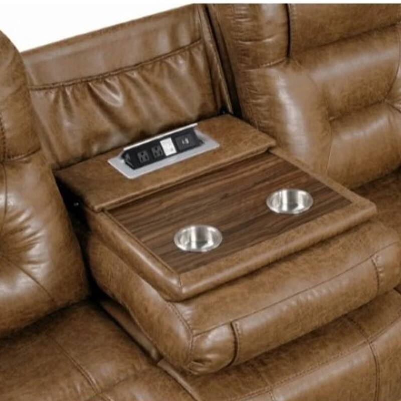 Kius Manual Recliner Sofa, Brown Faux Leather, 82 Inch, USB Chargers