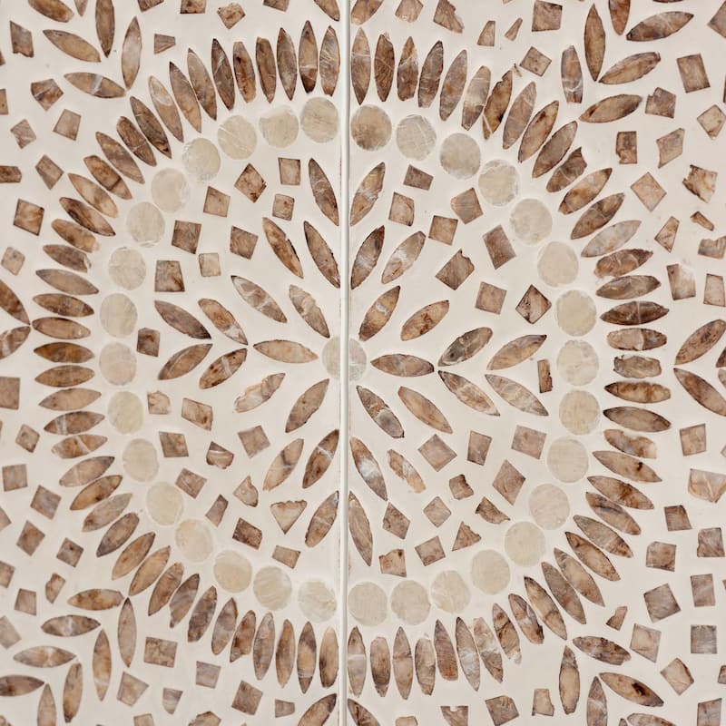 Ercilia Modern Bohemian White and Rustic Brown Mother of Pearl Storage Cabinet
