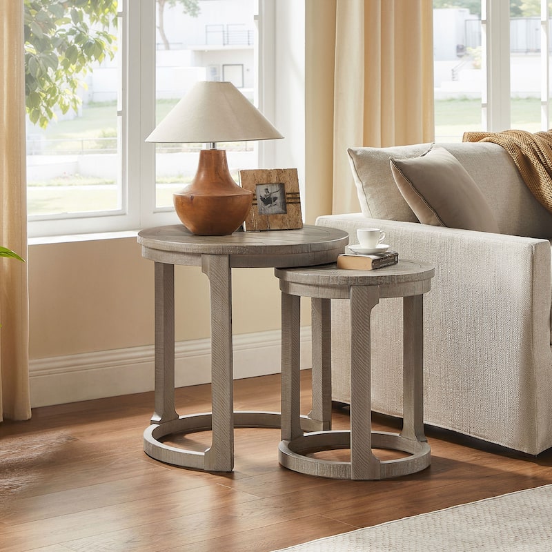 24 inch 2PCS Curved Traditional Round Circle Wooden Coffee Table Set