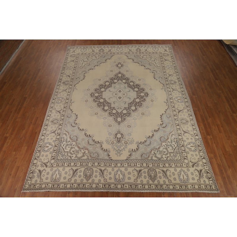 Tabriz Persian Vintage Area Rug Bedroom Hand-Knotted Wool Carpet - 9'6" x 12'11"