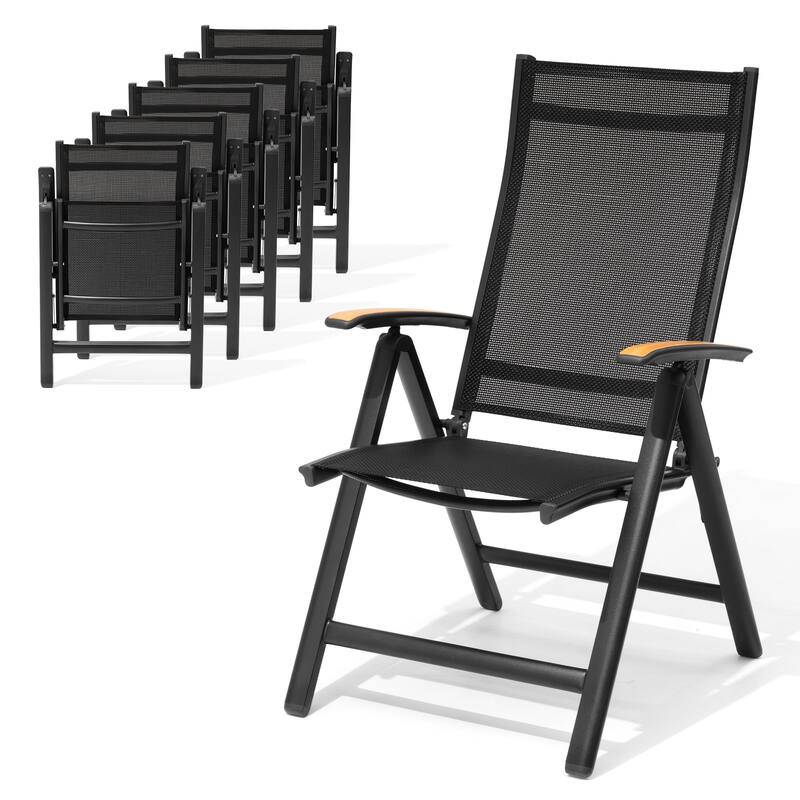 Outdoor Foldable Dining Chairs with Adjustable Back and Arms - See Picture - 6-piece set, Black