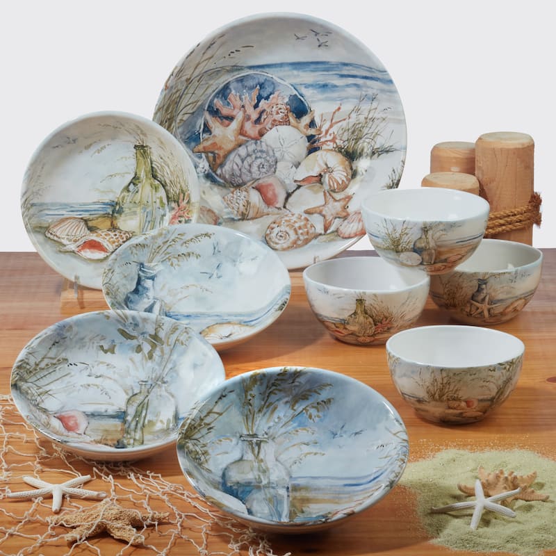 Certified International Coastal Landscape 9" Salad/Dessert Plates, Set of 4 Assorted Designs - 10.75' x 11'