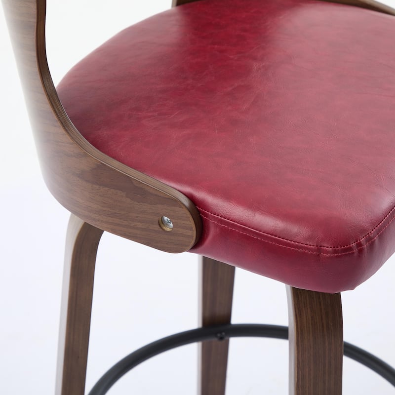 SEYNAR PU Leather 360 Degree Swivel Open Back Bar Stools Wood Legs Set of 4