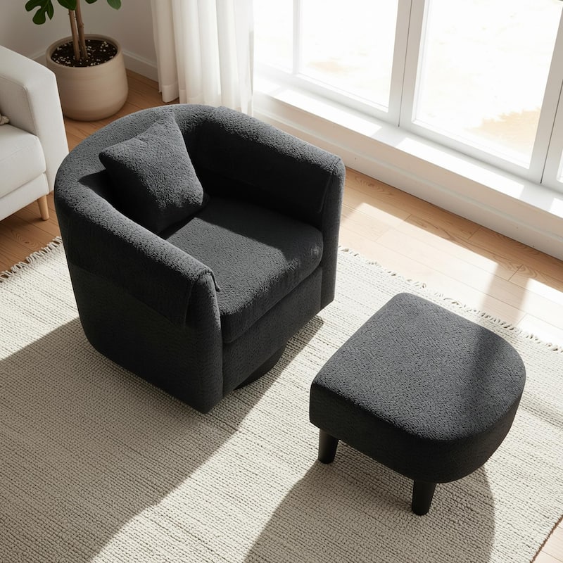 Homy Lin 360° Swivel Chenille Accent Chair with Ottoman,Armrests & Back Pillow, Comfy Living Room Armchair Set for Read or Relax