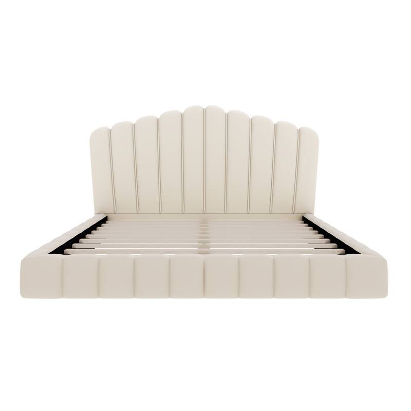 Upholstered Velvet Fabric Floor Bed Platform Bed