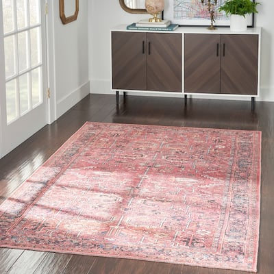 New Concept Washables Vintage Persian Floral Machine Washable Area Rug