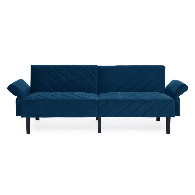 Velvet Futon Sofa Bed with 6-Position Backrest and Armrests for Apartments