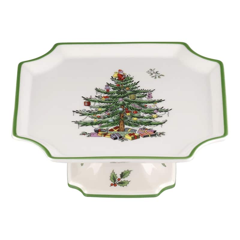Spode Christmas Tree Footed Square Cake Plate - 10 inch