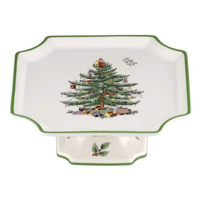 Spode Christmas Tree Footed Square Cake Plate