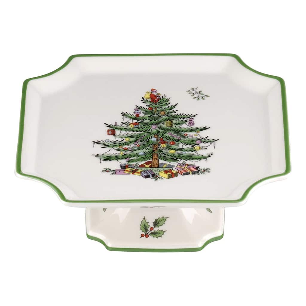 Spode Christmas Tree Footed Square Cake Plate
