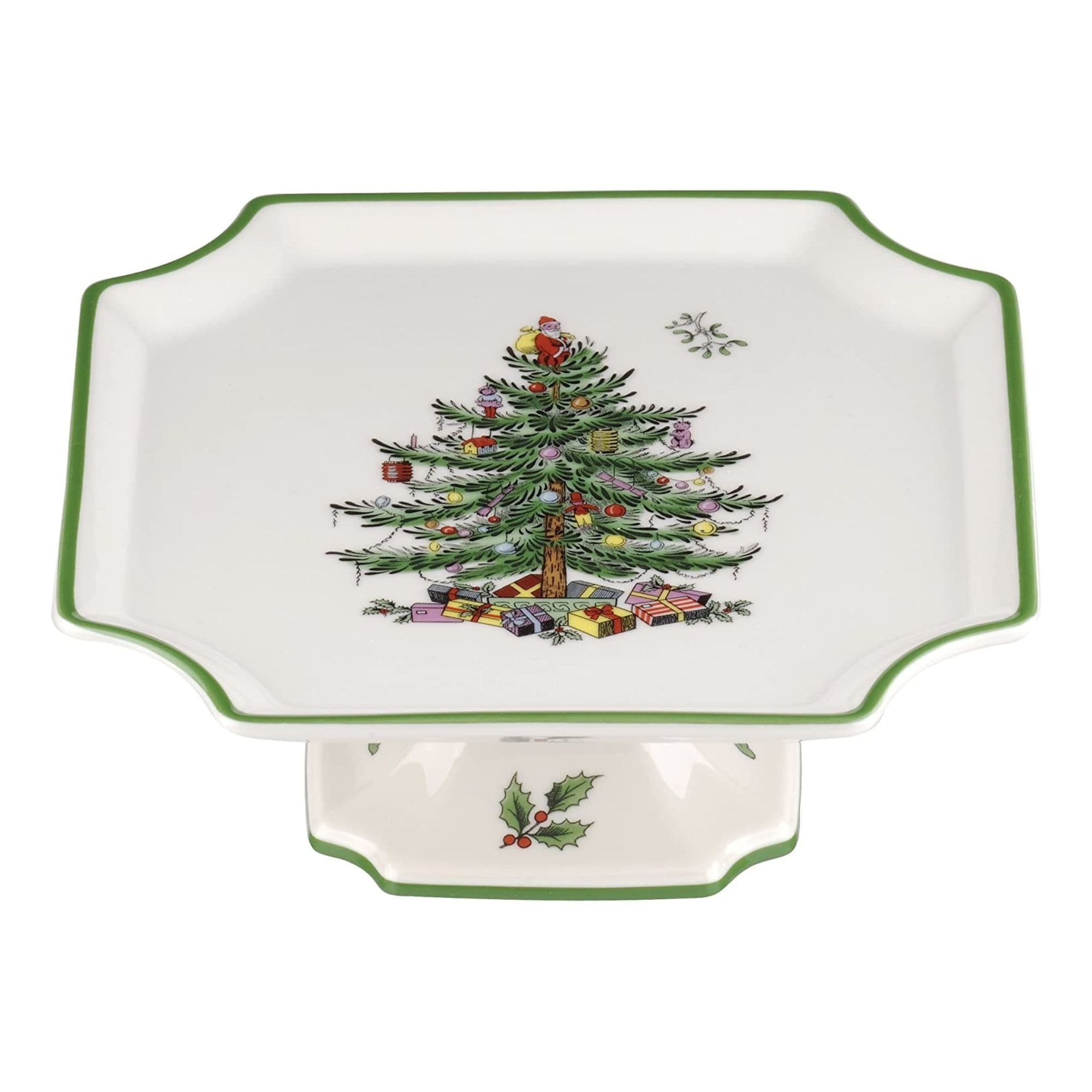Spode Christmas Tree Footed Square Cake Plate