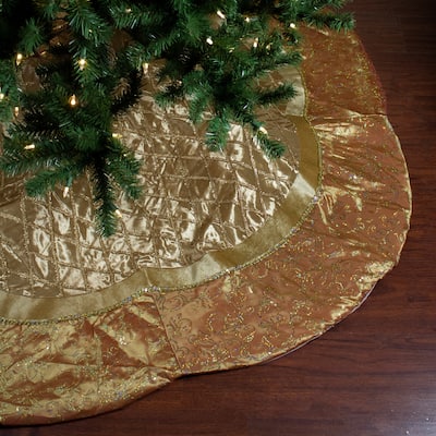 72" Gold Quilted Christmas Tree Skirt with Iridescent Sequins - 72