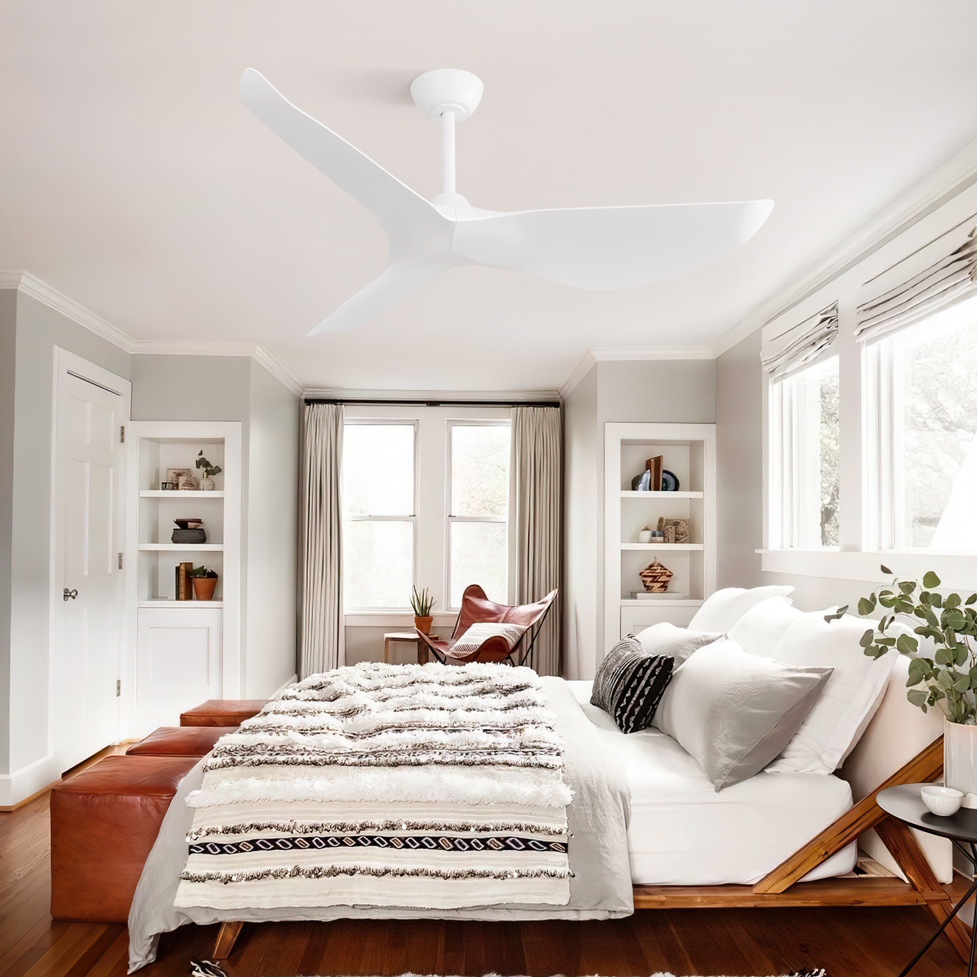 White Ceiling Fan No Light w/ Remote Control, 38