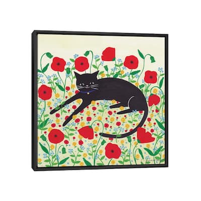 iCanvas "Cat With Poppies" by Sian Summerhayes Framed