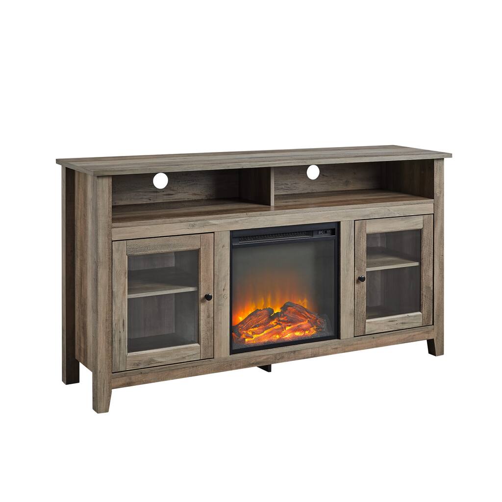 Transitional Electric Fireplace Wood and Glass TV Stand for TVs up to 65" for Living Room and Office