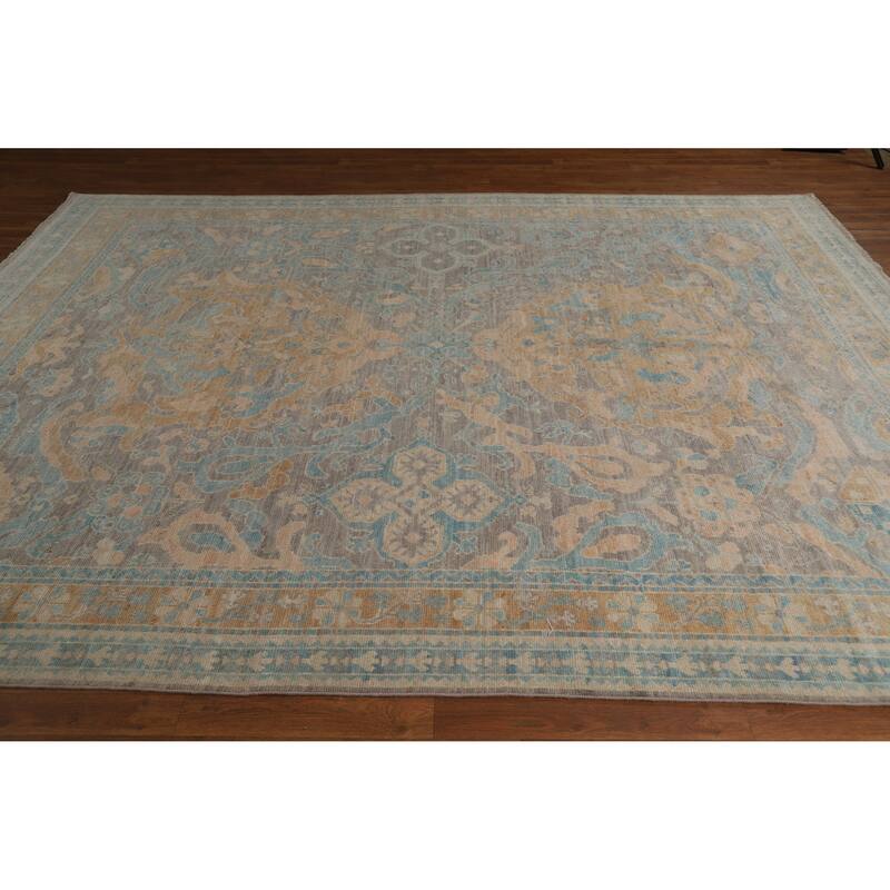 Hand Knotted Oriental 100% Wool Carpet Transitional Floral Greys & Charcoal Oushak Area Rug - 10' 0'' X 8' 0''