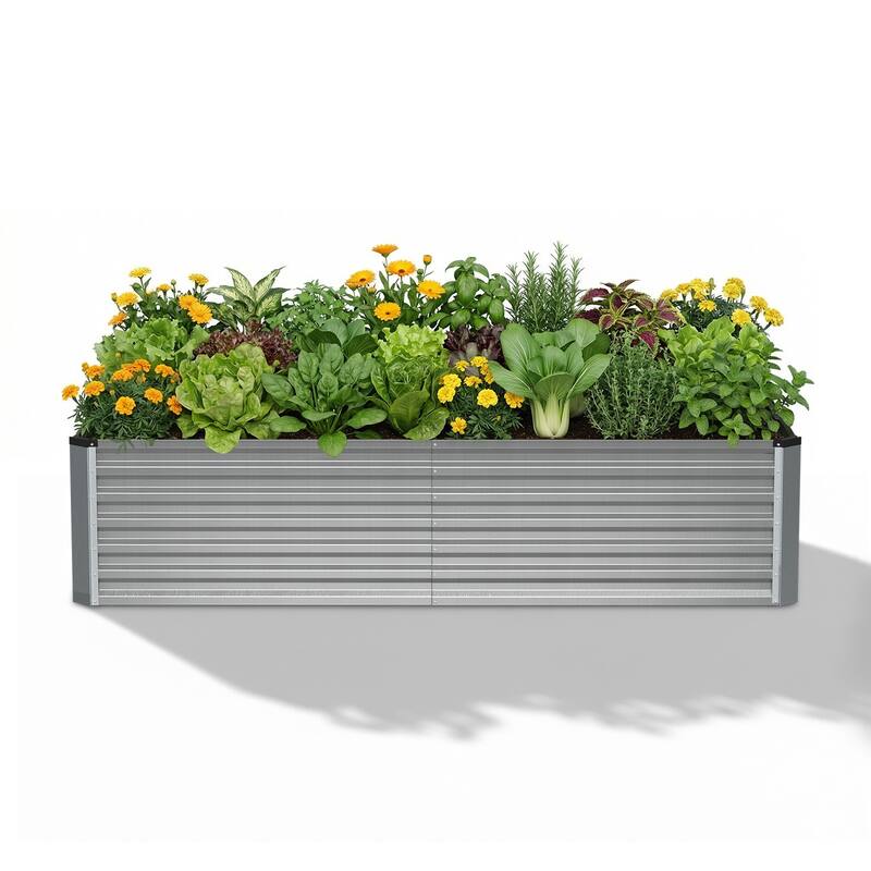 Meyreso 6ft x 3ft x 2ft Galvanized Metal Raised Garden Bed, Durable Outdoor Planter, Rust Resistant, Safety Edging