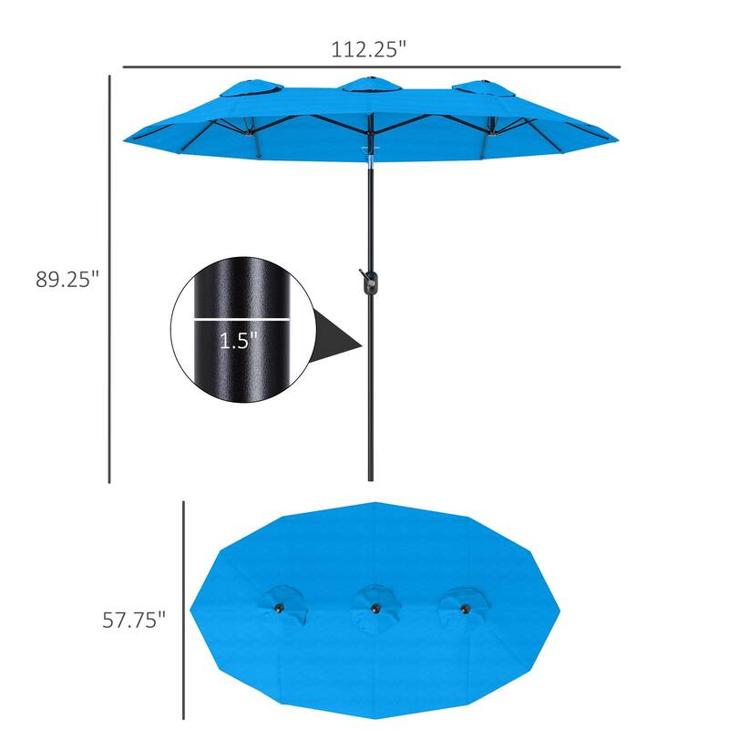 Outsunny Double-sided Patio Umbrella 9.5' Large Outdoor Market Umbrella with Push Button Tilt and Crank, 3 Air Vents and 12 Ribs