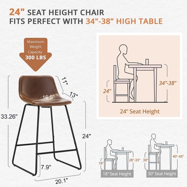 dimension image slide 2 of 9, LUE BONA Modern Faux Leather Metal Frame Counter Height Bar Stools (Set of 4)