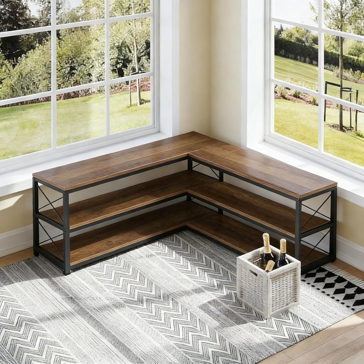 L-Shaped Shoe Rack Bench, 3-Tier Entryway Corner Bench with Shoe Storage