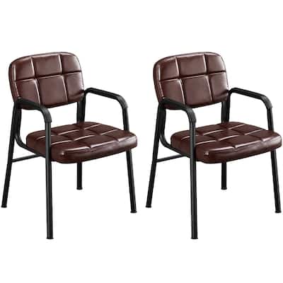 Yaheetech 2pcs Upholstered Leather Chairs with Armrest & Metal Frame