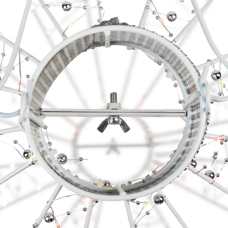 LED Lighted 3-D Bead Ball Ornament Christmas Outdoor Decoration - 15" - Red and White