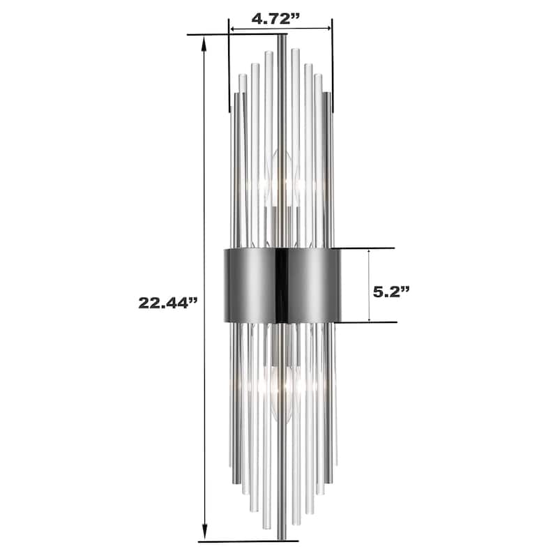Cabrera Modern Metal Wall Sconce with Beautiful Crystal Clear Glass Rods for Bathroom Set of 2
