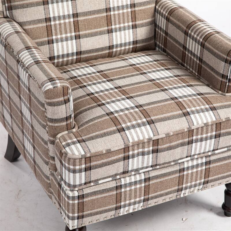 Linen Upholstered Accent Chair with Nailhead Trim and Wood Frame