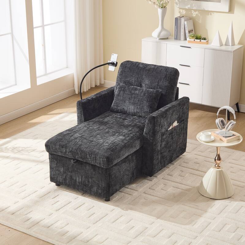 Multifunctional Lazy Person Sofa Recliner Can Be Stored Storage Backrest With Cell Phone Bracket Chenille Single Leisure Chair