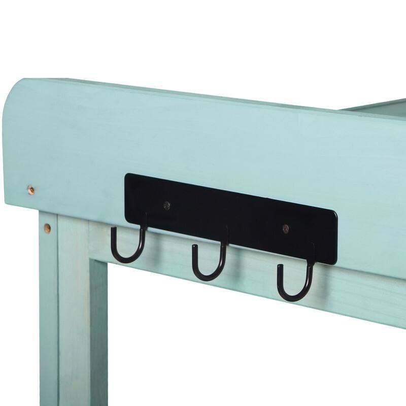 65" Large Wooden Farmhouse Rustic Outdoor Potting Bench Table, Patio Workstation with 4 Storage Shelves and Side Hook