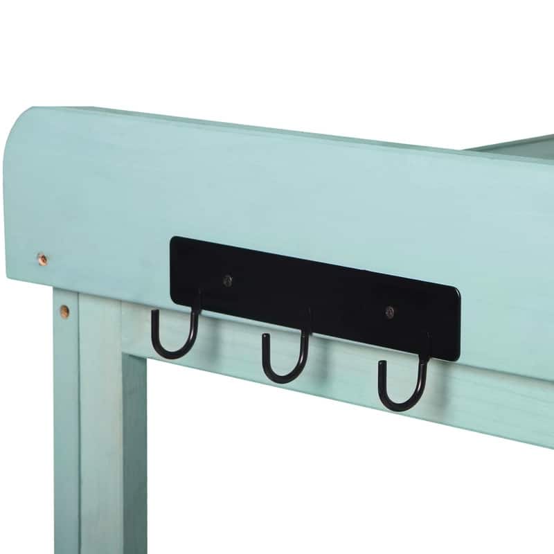 Large Wooden Outdoor Potting Bench Table, Patio Workstation, Garden Potting Bench with 4 Storage Shelves and Side Hook