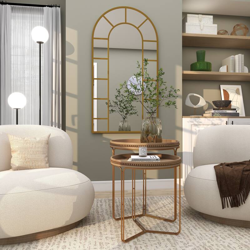 Black or Gold Metal Window Pane Inspired Room Wall Mirror with Arched Top