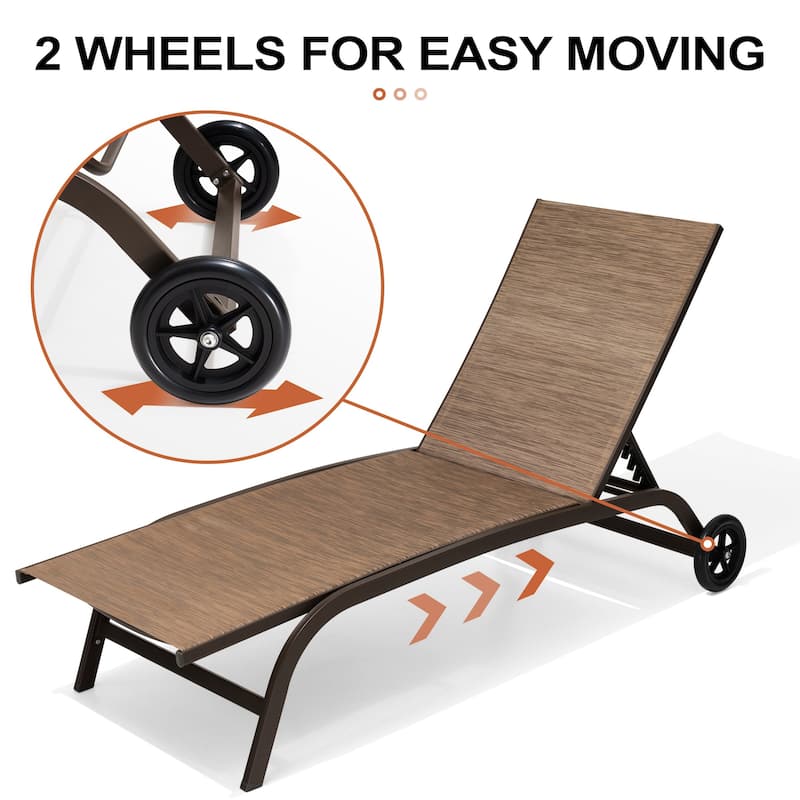 Outdoor Chaise Lounge Chair Pool Lounger with Adjustable Back and Wheels