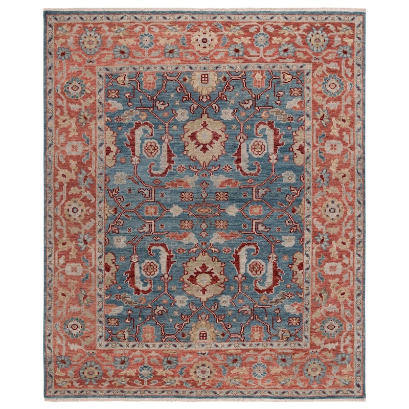 SAFAVIEH Handmade Samarkand Shavon Traditional Oriental Wool Rug - 9' x 12' - Turquoise/Rust
