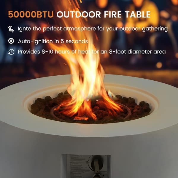 AVAWING 50,000 BTU 30" Outdoor White Round Propane Fire Pit Table and Set - White-Round Table