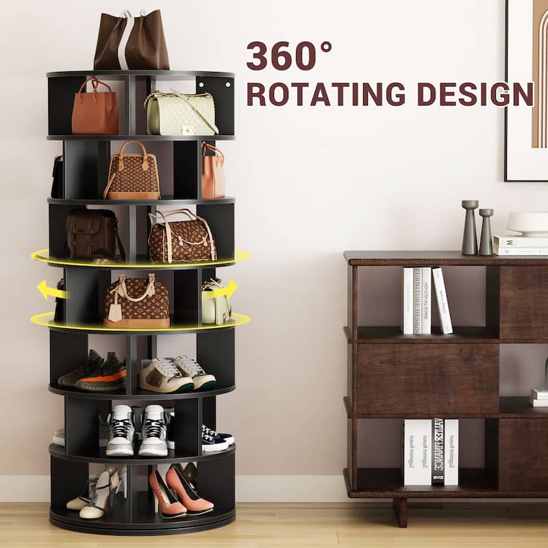 Cimly 7-tier Rotating Shoe Rack Tower, 32-pair Spinning Display Round Shoe Organizer for Closet - Black-7T