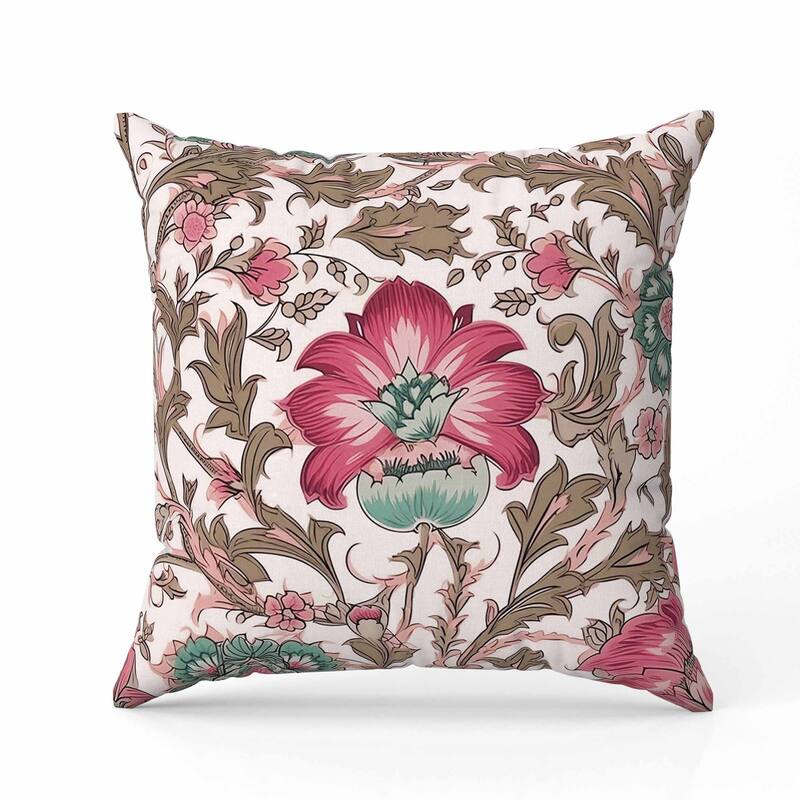 Mughal Era Garden Treasures Indoor/Outdoor Reversible Throw Pillow Pink and Camel